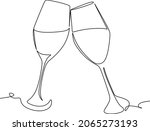 continuous line drawing of two glasses of champagne. White background