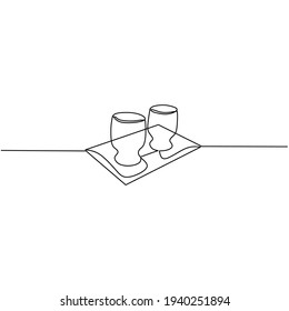 Continuous line drawing of two glasses, single line art, object one line sign, vector illustration