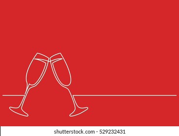 continuous line drawing of two glasses of champagne