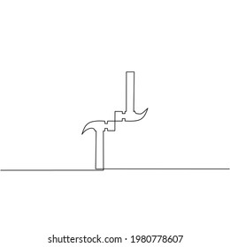 Continuous line drawing of two hammer, object one line, single line art, vector illustration