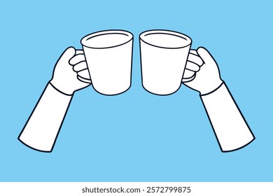 continuous line drawing two hand and cheers