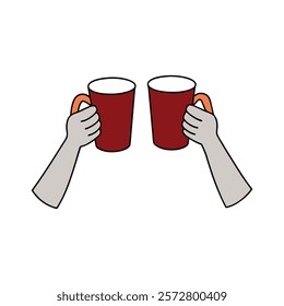 continuous line drawing two hand and cheers