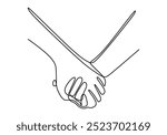 Continuous line drawing of two hands clasping each other. Symbolizing unity and connection. Vector illustration.