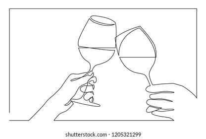 Continuous Line Drawing Of Two Hands Cheering With Glasses Of Wine