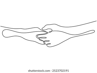 Continuous line drawing of two hands clasping each other. Symbolizing unity and connection. Vector illustration.