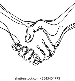 Continuous line drawing of two hands clasping each other. Symbolizing unity and connection. Vector illustration.