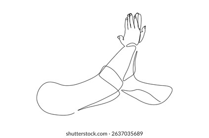 Continuous line drawing of two hands clapping high five gesture. Business teamwork success sketch art editable stroke vector illustration