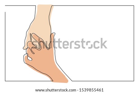 continuous line drawing of two hands touching each other