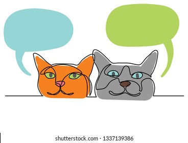 continuous line drawing of two happy cats