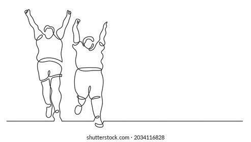 continuous line drawing two happy curvy women cheering celebrating body positivity