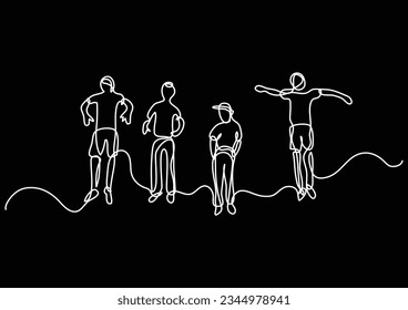 continuous line drawing of two happy jumping boys