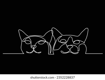 continuous line drawing two happy cats