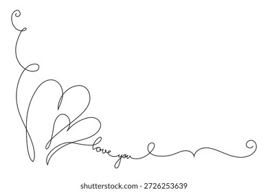 Dibujo de línea continua de dos iconos del corazón. Diseño de arte de línea de corazón minimalista dibujado a mano. Abstractas concepto de amor romántico doodle para tarjeta de San Valentín, invitación de boda, Anuncio de Web e impresión. Vector