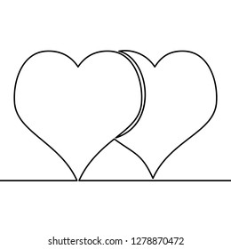 Continuous line drawing two hearts, Black and white vector illustration concept love