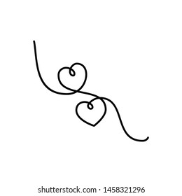 Continuous line drawing two hearts, Black and white vector minimalist illustration of love concept