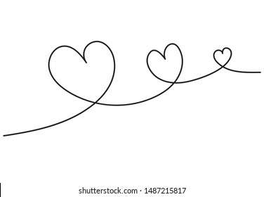 Continuous line drawing two hearts, Black and white vector minimalist illustration of love concept