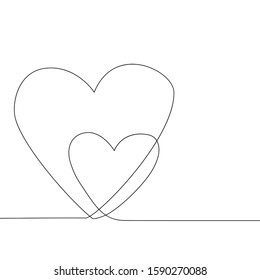 Continuous line drawing two hearts, Black and whiteminimalist illustration of love concept