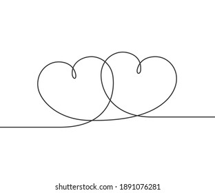 Continuous Line Drawing Of Two Hearts. Vector Illustration Of 