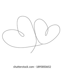 Continuous Line Drawing  two hearts, love theme. Trendy one line draw design vector illustration