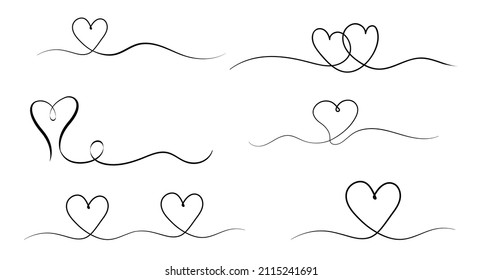 Continuous line drawing two hearts, vector minimalist illustration of love concept