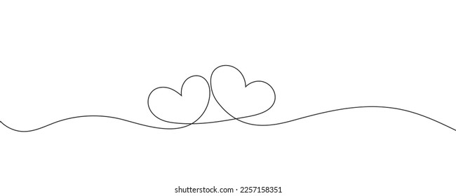 Continuous line drawing with two hearts minimalist design on white background