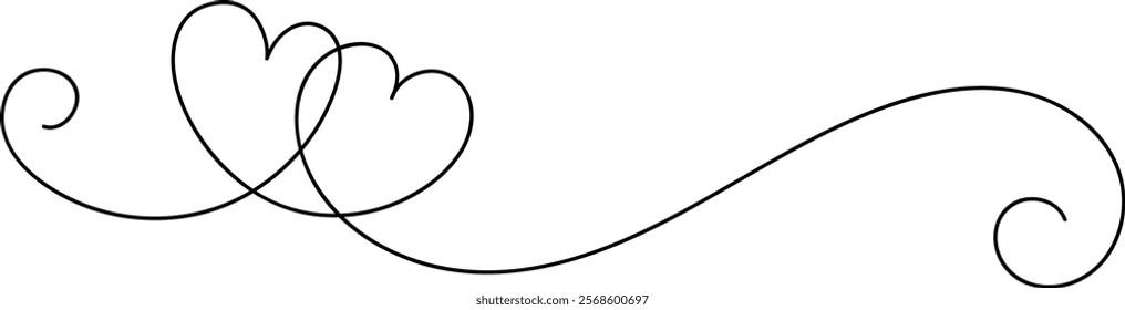 Continuous line drawing of two hearts on transparent background. Banner for valentine's day. Abstract hearts. Vector EPS 10