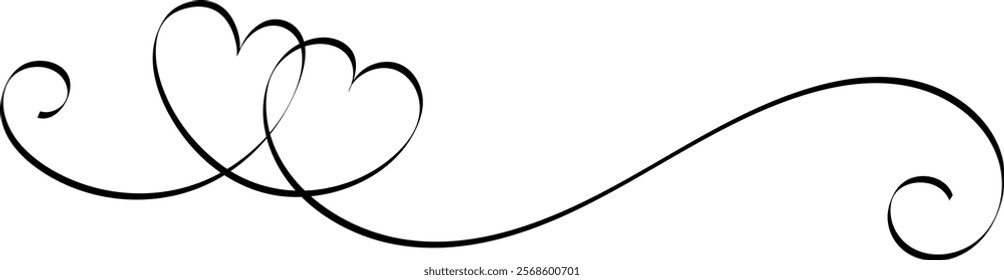 Continuous line drawing of two hearts on transparent background. Banner for valentine's day. Abstract hearts. Vector EPS 10