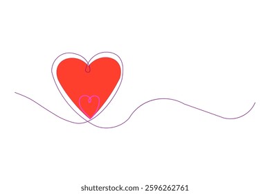 Continuous line drawing two hearts. Minimalism love symbol. one line draw vector illustration. Good for valentine greeting card