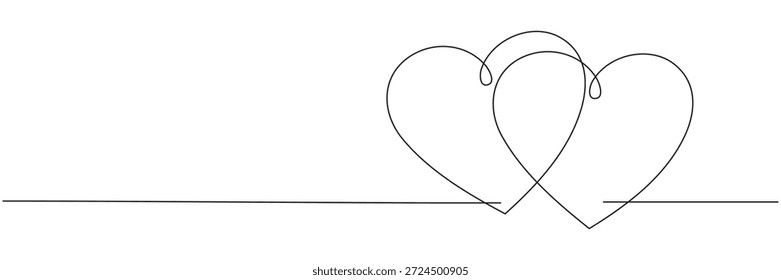 Un dibujo de línea continua de dos corazones. Arte de línea ondulada de un corazón doble. Concepto de una relación amorosa. Ilustración vectorial, arte de línea editable