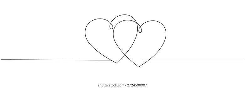 Un dibujo de línea continua de dos corazones. Arte de línea ondulada de un corazón doble. Concepto de una relación amorosa. Ilustración vectorial, arte de línea editable