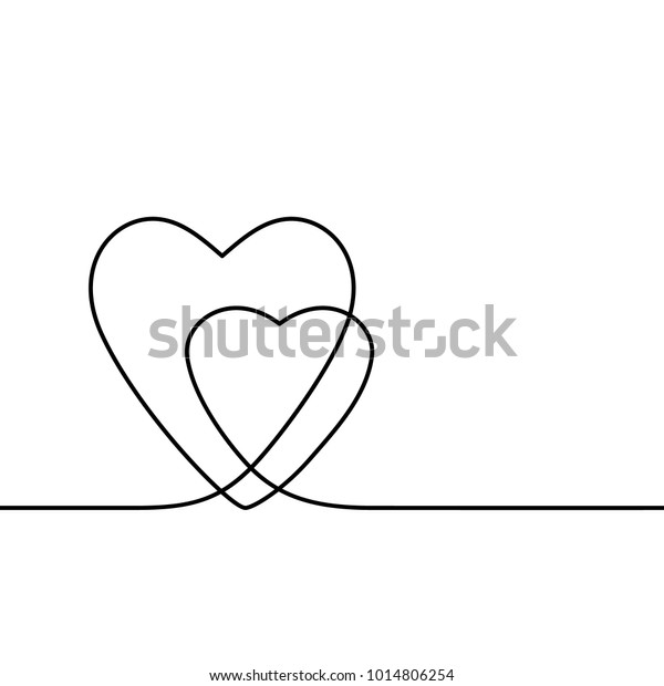 2つの心を描く連続線 ラブコンセプトの白黒のベクターミニマリストイラスト のベクター画像素材 ロイヤリティフリー