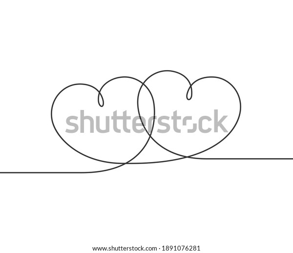 Continuous line drawing of two hearts. Vector\
illustration of 