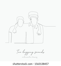 continuous line drawing. two hugging friends. simple vector illustration. two hugging friends concept hand drawing sketch line.