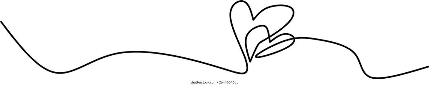continuous line drawing of two intertwined hearts on a white background. A minimalist romantic design symbolizing love, connection, and affection.