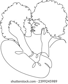 Continuous line drawing of two lesbians kissing. Homosexual couple, love, romance, kiss. Women. LGBT family. Vector isolated black and white line drawing, no piece intelligence