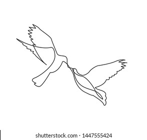 Continuous Line Drawing Of Two Love Birds Flying Connecting Together