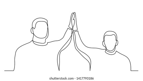 continuous line drawing of two men giving high five