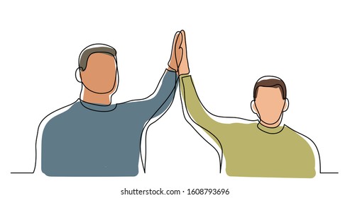 continuous line drawing of two men giving high five