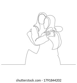 continuous line drawing of two people hugging each other