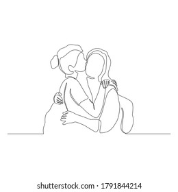 dibujo de línea continua de dos personas abrazándose entre sí