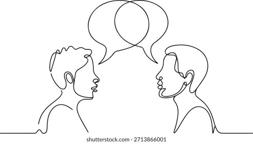 Desenho de linha contínua Duas pessoas conectaram bolhas de fala. Desenho de ícone de uma linha com fundo branco

