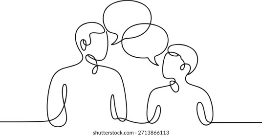Dibujo de línea continuo Dos Personas Burbujas de discurso conectadas. un dibujo de icono de línea con fondo blanco
