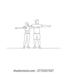 continuous line drawing of two people standing side by side