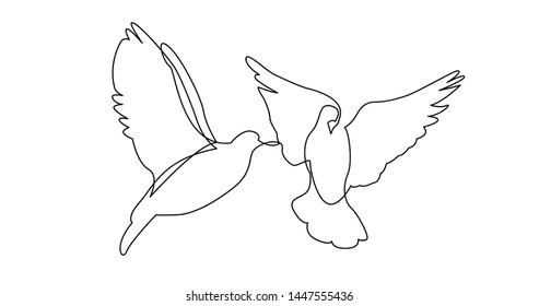 continuous line drawing of two pigeons birds flying connecting together