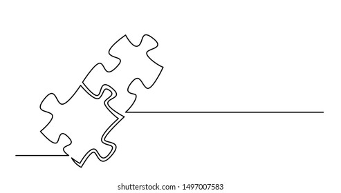 continuous line drawing of two puzzle pieces connected together