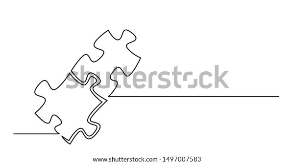 Continuous Line Drawing Two Puzzle Pieces Stock Vector Royalty Free