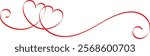 Continuous line drawing of two red hearts on transparent background. Banner for valentine