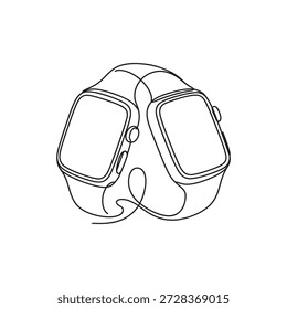 Dibujo de línea continua de dos relojes inteligentes una ilustración de tecnología moderna