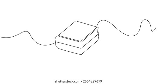 continuous line drawing of two stacked books. Minimalist and elegant, the design symbolizes knowledge, study, or literature. Perfect for educational themes, logos, or creative illustrations.