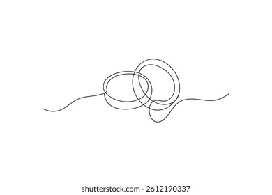 Continuous line drawing of two wedding rings in minimalist black and white design